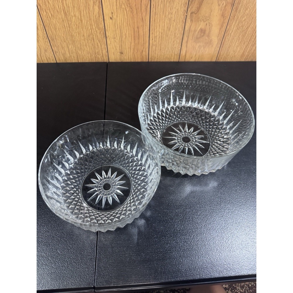 2‎ Arcoroc Clear Glass Serving Bowls Diamond Starburst 9" nesting 8" Bowl FRANCE